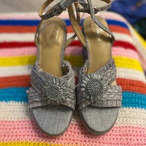 Bandolino Gray Sandals with Ankle Straps and Wing Design